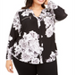INC International Concepts Women's Printed Zip Pocket Top Black Size -0X