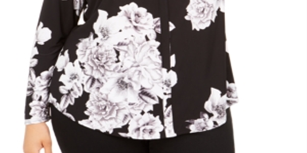 INC International Concepts Women's Printed Zip Pocket Top Black Size -0X