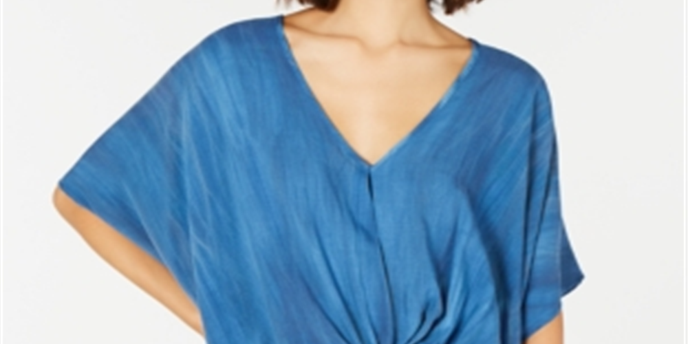 Polly & Esther Women's Knot Front Dolman Sleeve Casual Top Blue Size Small