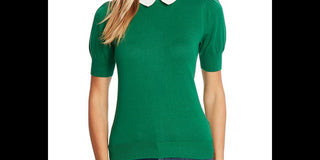 CeCe Women's Short Sleeve Collared Sweater Green Size M