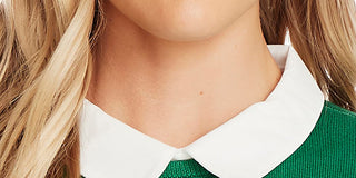 CeCe Women's Short Sleeve Collared Sweater Green Size M