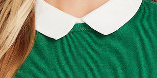 CeCe Women's Short Sleeve Collared Sweater Green Size M