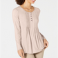 Style & Co Women's Long Sleeve Pintuck Top Pink Size X-Small