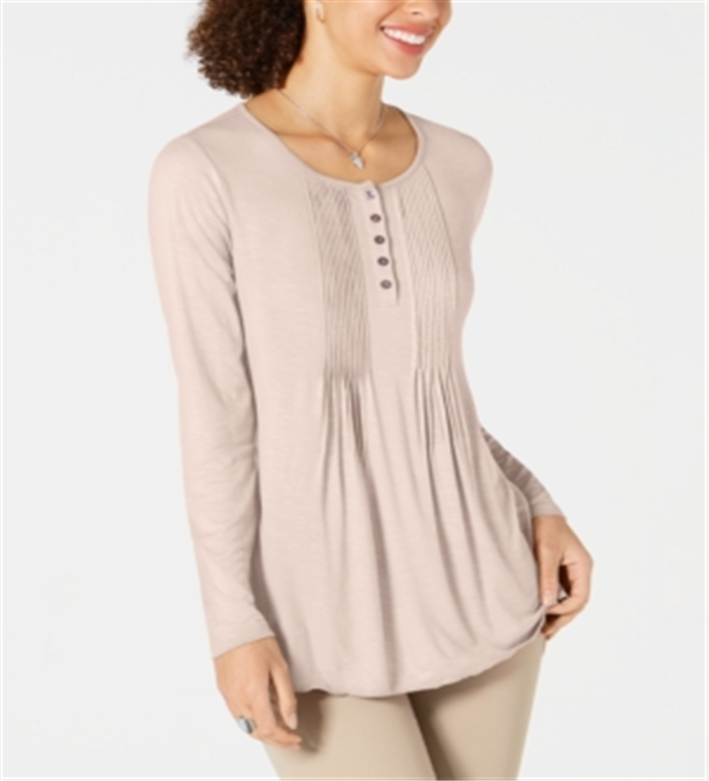 Style & Co Women's Long Sleeve Pintuck Top Pink Size X-Small
