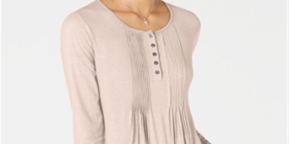 Style & Co Women's Long Sleeve Pintuck Top Pink Size X-Small