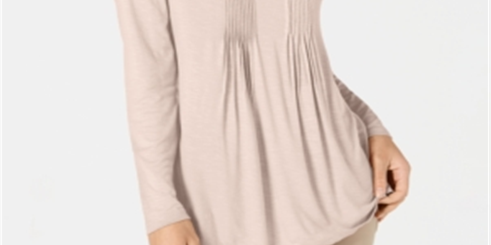 Style & Co Women's Long Sleeve Pintuck Top Pink Size X-Small