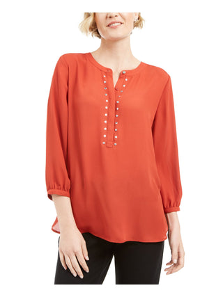 JM Collection Women's Rivet Front Pleated Back Top Orange Size Petite XL