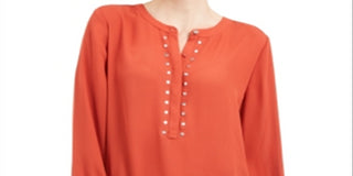 JM Collection Women's Rivet Front Pleated Back Top Orange Size Petite XL