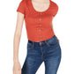Hippie Rose Junior's Floral Print Ribbed Blouse Orange Size X-Large