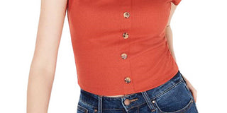 Hippie Rose Junior's Floral Print Ribbed Blouse Orange Size X-Large