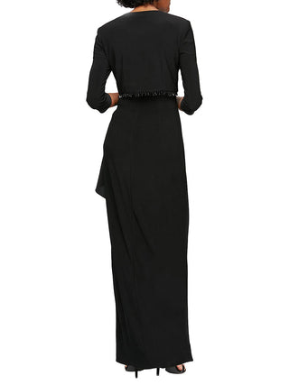 Alex Evenings Women's Fringed Rhinestone 3/4 Sleeve Open Cardigan Formal Top Blue Size 10