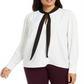 Calvin Klein Women's Long Sleeve Tie Neck Wear to Work Top Plus White Size 3X