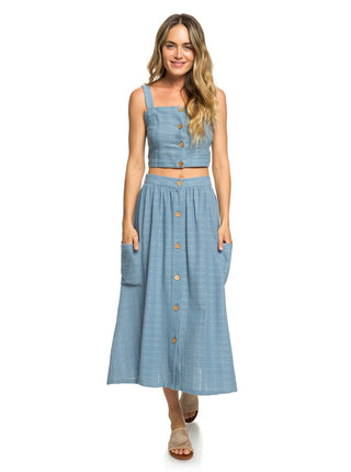 Roxy Women's Ocean Groove Buttoned Crop Top Blue Size Small