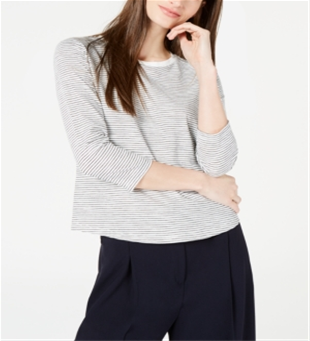 Maison Jules Women's Striped 3/4 Sleeve Shirt White/Black Size Large