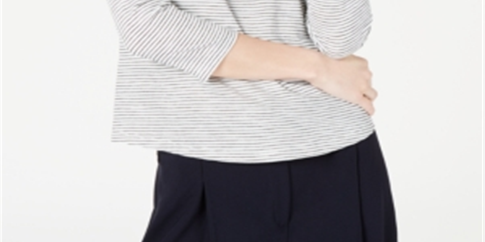 Maison Jules Women's Striped 3/4 Sleeve Shirt White/Black Size Large