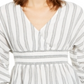 INC International Concepts Women's Striped Smocked-Waist Top White Size Petite Medium