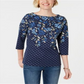 Karen Scott Women's Printed 3/4 Sleeve Top Blue Size Petite
