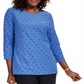 Karen Scott Women's Sport Textured Dot 3/4 Sleeve Top Blue Size Small