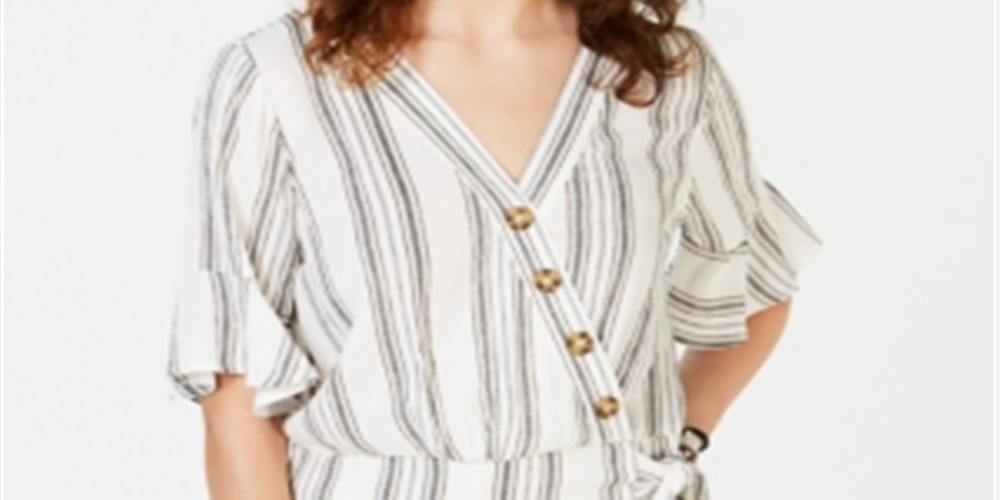Gypsies & Moondust Junior's Striped Wrap Blouse White Size X-Small