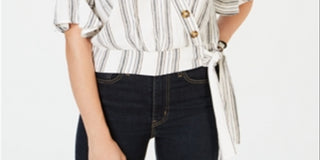 Gypsies & Moondust Junior's Striped Wrap Blouse White Size X-Small