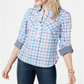 Tommy Hilfiger Women's Popover Zip Neck Plaid Top Blue Size Medium