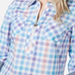 Tommy Hilfiger Women's Popover Zip Neck Plaid Top Blue Size Medium