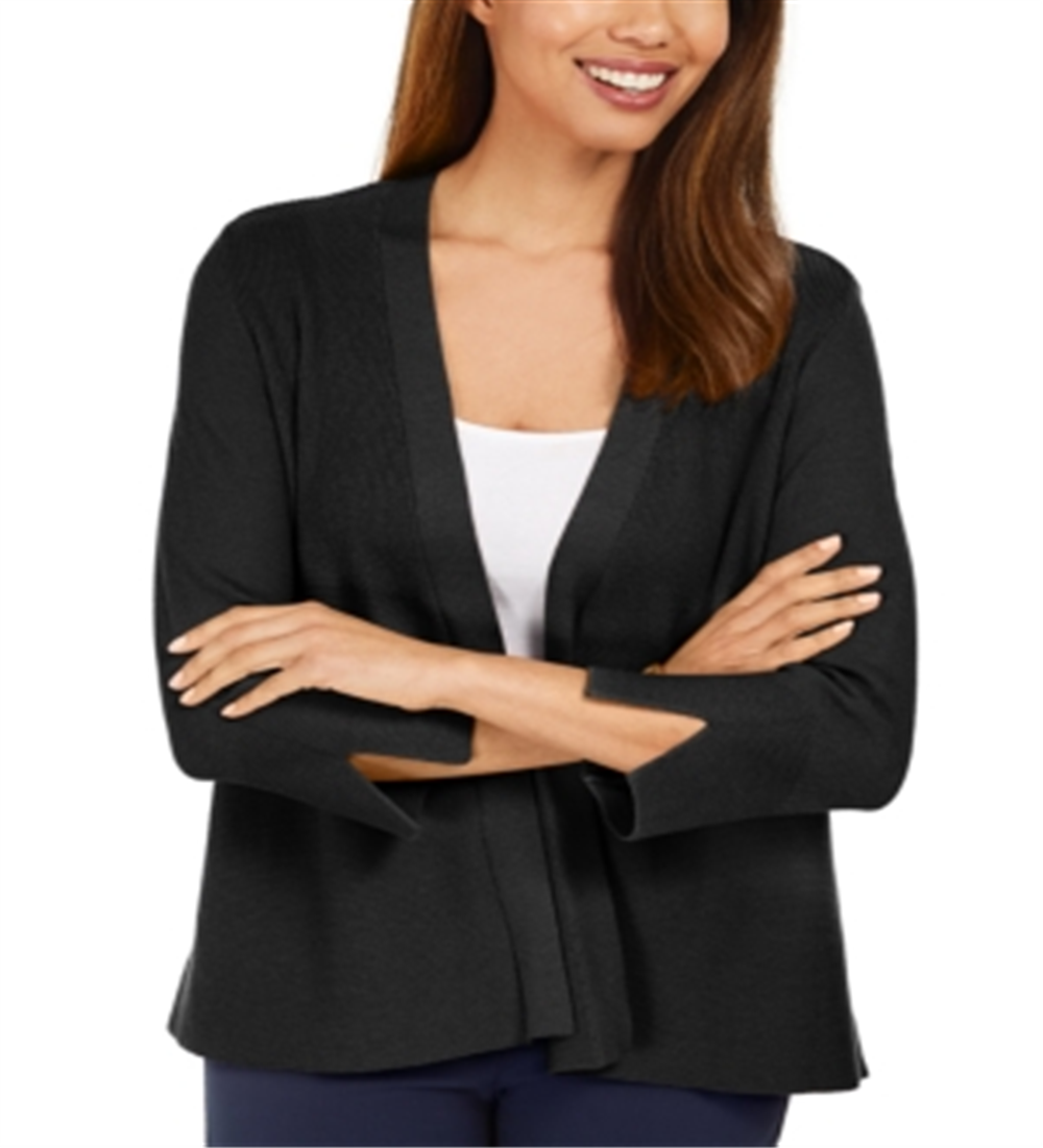 JM Collection Women's Mixed Ribbed Split Sleeve Cardigan Black Size Medium
