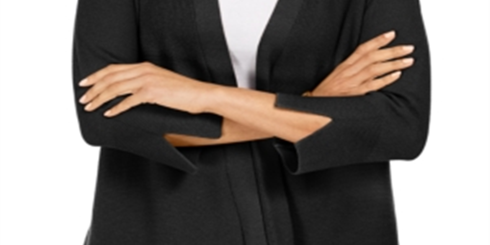 JM Collection Women's Mixed Ribbed Split Sleeve Cardigan Black Size Medium