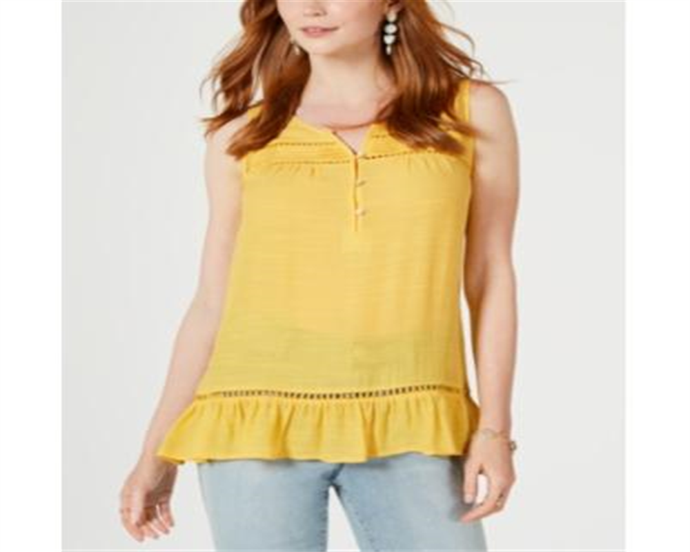Style & Co Women's Sleeveless Ruffle Hem Top Yellow Size Petite L