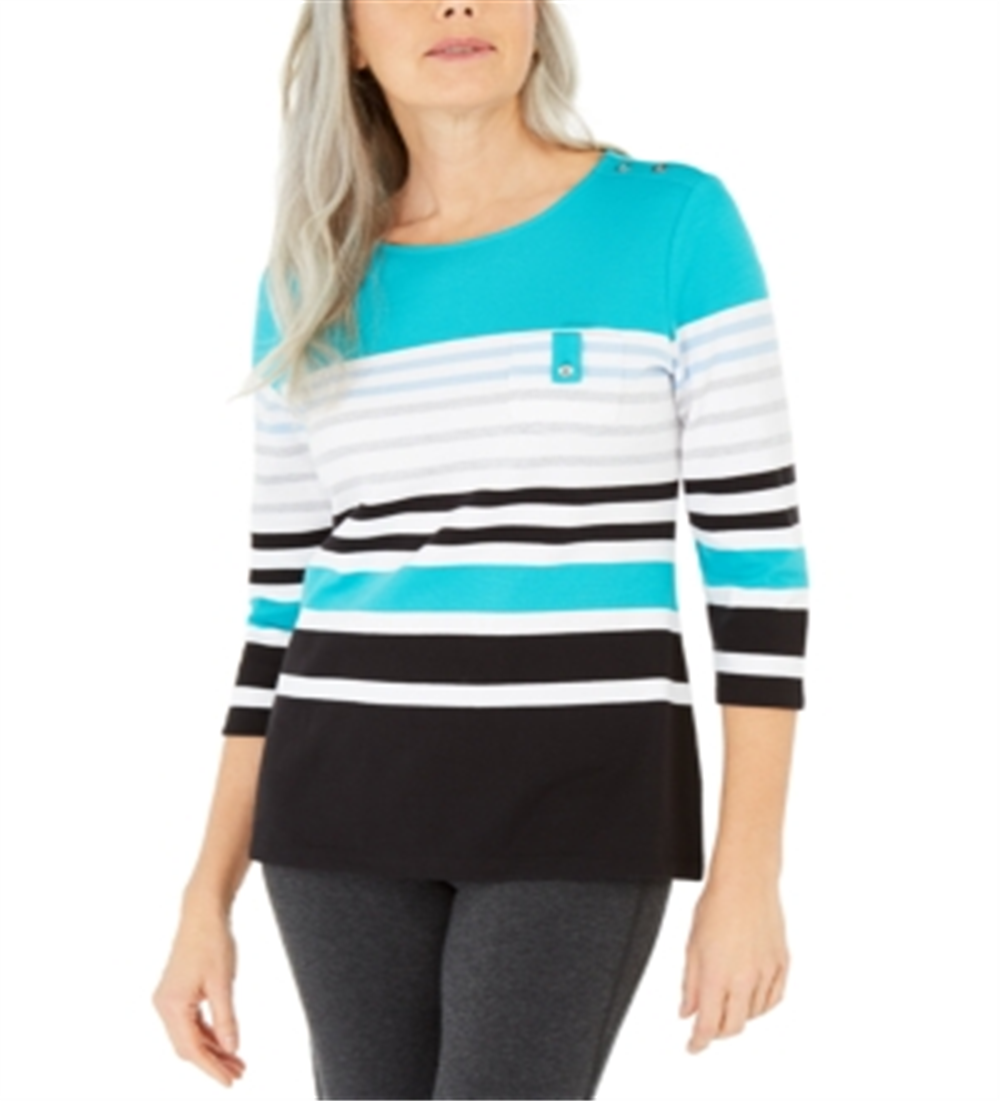 Karen Scott Women's Colorblocked Striped Top Blue Size X-Small