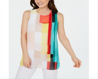 Alfani Women's Colorblocked Tunic White Size Petite Medium