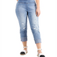 INC International Concepts Women's Mid Rise Ripped Straight Leg Pull on Jeans Blue Size 12/31