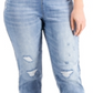 INC International Concepts Women's Mid Rise Ripped Straight Leg Pull on Jeans Blue Size 12/31