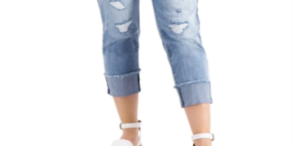 INC International Concepts Women's Mid Rise Ripped Straight Leg Pull on Jeans Blue Size 12/31