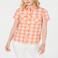 Tommy Hilfiger Women's Plaid Button Down Top Orange Size Medium