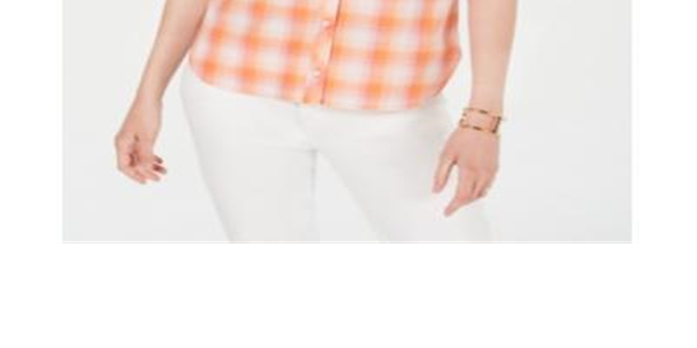 Tommy Hilfiger Women's Plaid Button Down Top Orange Size Medium