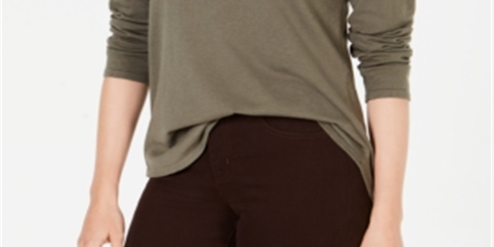 Style & Co Women's Fringed Cowl Neck Sweater Green Size Petite Large