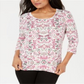 Karen Scott Women's Printed Scoop Neck Top Red Size Petite