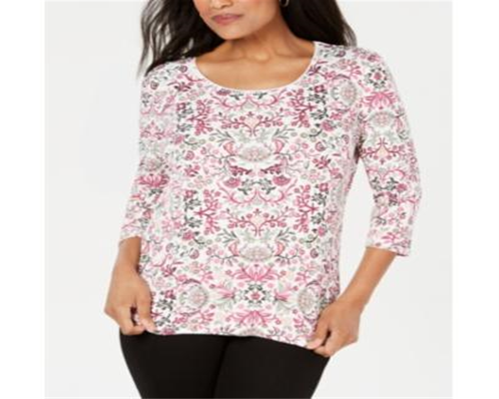 Karen Scott Women's Printed Scoop Neck Top Red Size Petite