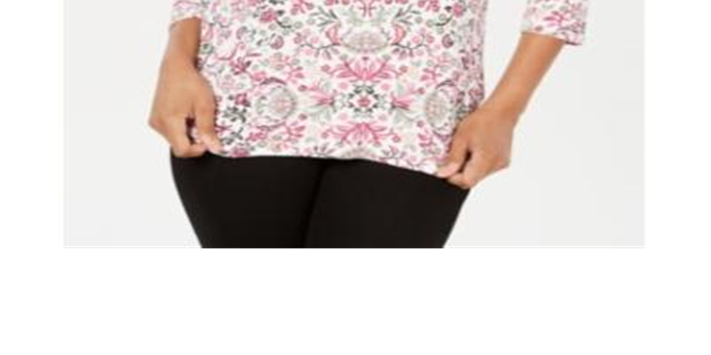 Karen Scott Women's Printed Scoop Neck Top Red Size Petite