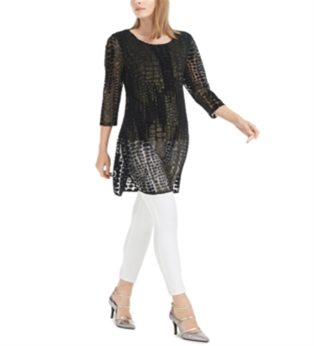 Alfani Women's Printed Super Tunic Black Size Petite