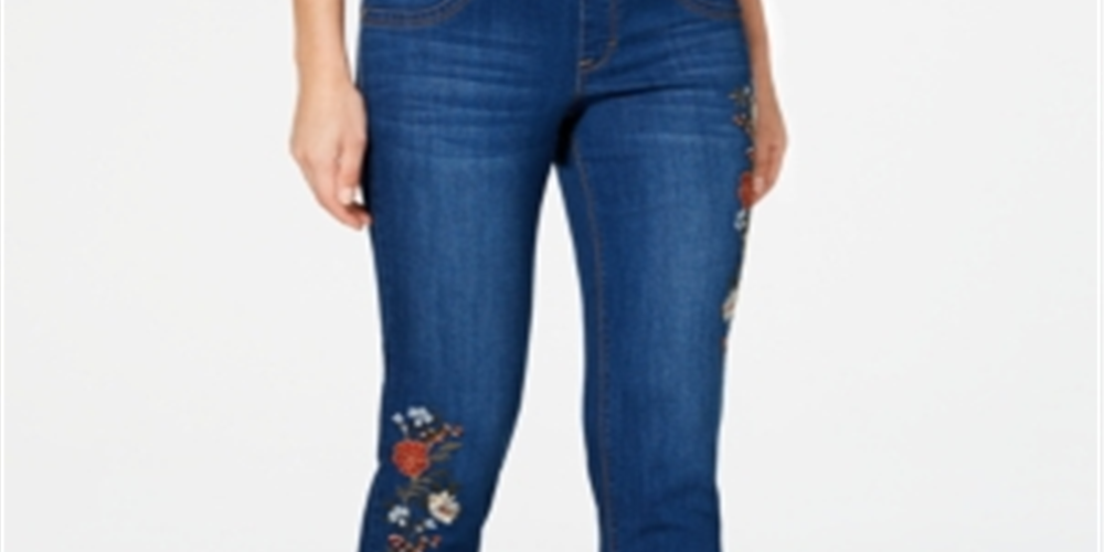Style & Co Women's Embroide Cropped Jeggings Blue Size Petite XL