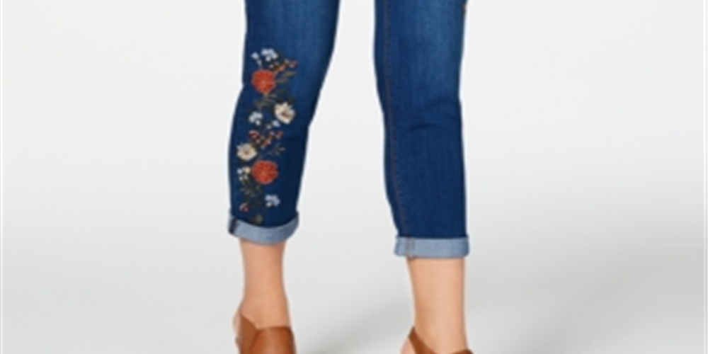 Style & Co Women's Embroide Cropped Jeggings Blue Size Petite XL