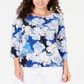 JM Collection Women's Printed Jacquard Top Blue Size Petite
