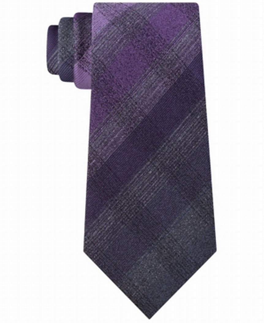 Kenneth Cole Reaction Men's Neck Tie Tonal Check Slim Silk Purple Size Regular