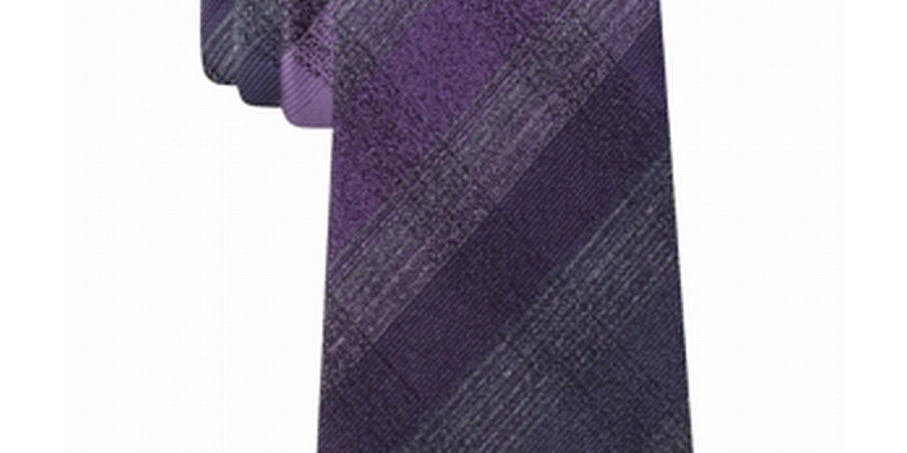 Kenneth Cole Reaction Men's Neck Tie Tonal Check Slim Silk Purple Size Regular