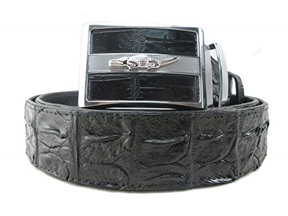 Pelgio Men's Genuine Crocodile Backbone Skin Leather Belt Black Size 46