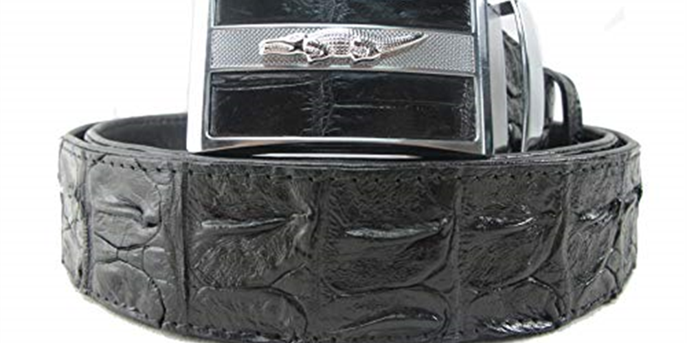 Pelgio Men's Genuine Crocodile Backbone Skin Leather Belt Black Size 46