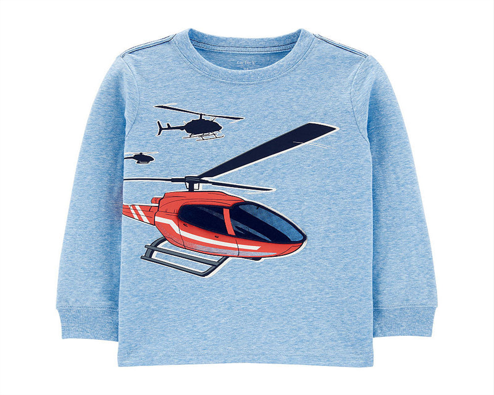 Carter's Toddler Boy's Crew Neck Long Sleeve Graphic T-Shirt Blue Size 3T