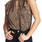 1.STATE Women's Keyhole Leopard Print Top  Brown Size Medium